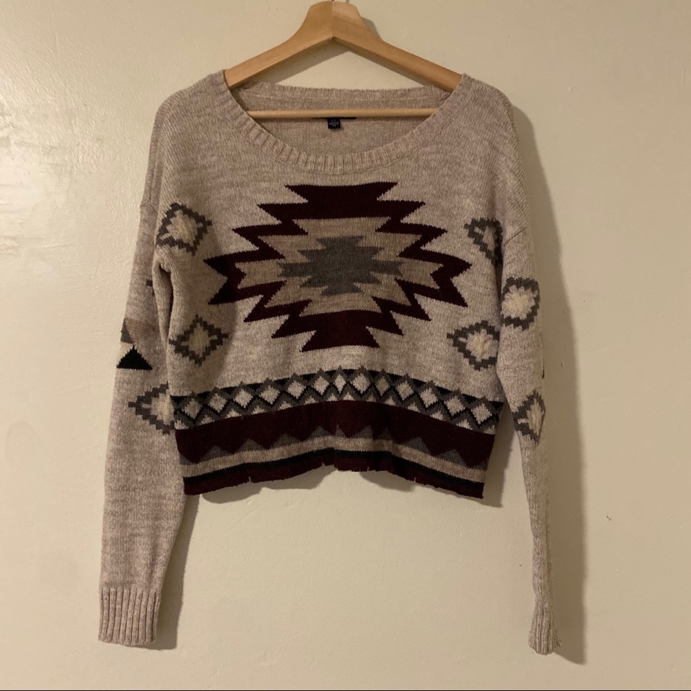 American Eagle Cropped Tribal Sweater, Small